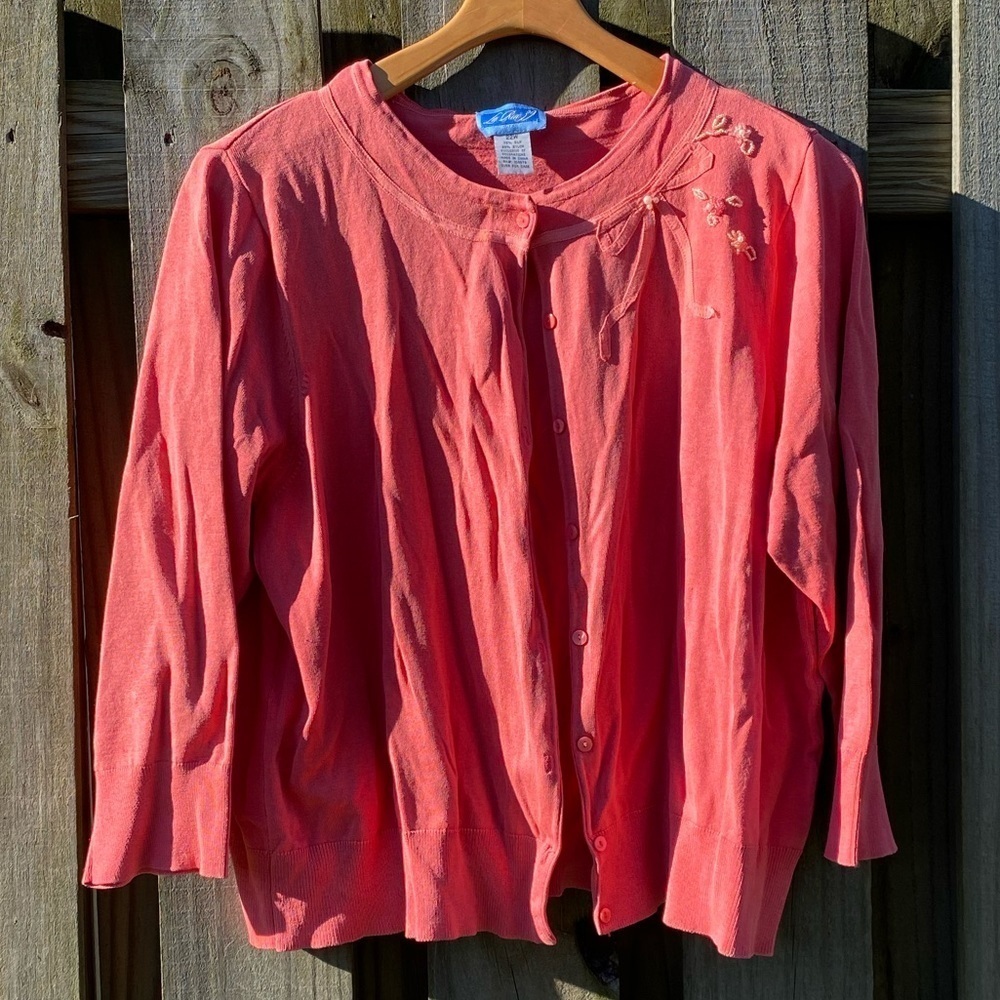 La Rue 39 Coral🪸Beaded Silk Cardigan Ribbon Proper Modest Preppy Cover Up